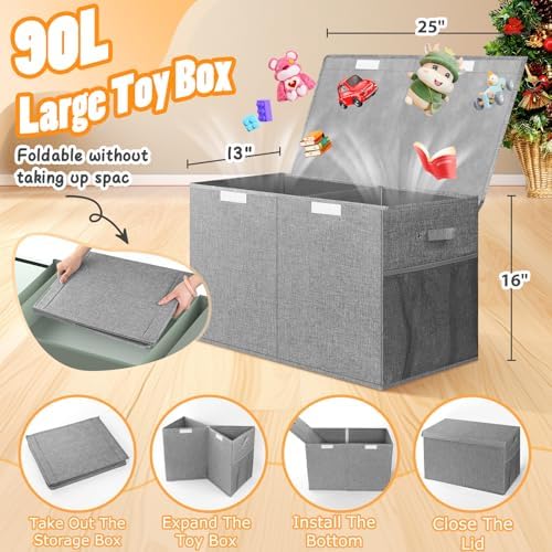 Large Toy Storage Box with Lid & Dividers, Collapsible Kids Toy Chest - Image 2