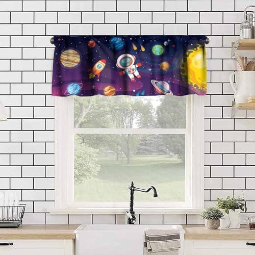 Cartoon Astronaut Valances Kids Curtains, Cute Galaxy Planet Outer Space Theme - Image 4