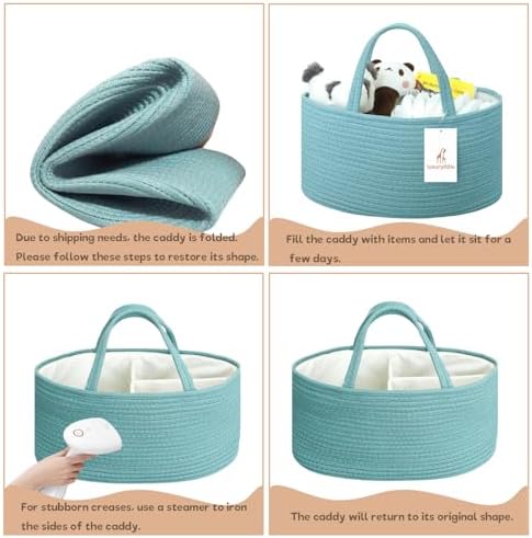 luxury little Diaper Caddy Organizer, Large Cotton Rope Nursery Baby Basket - Image 5
