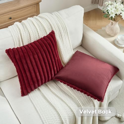 FUTEI Pack of 2 Faux Fur Throw Pillow Covers 28x28 Inch - Image 4
