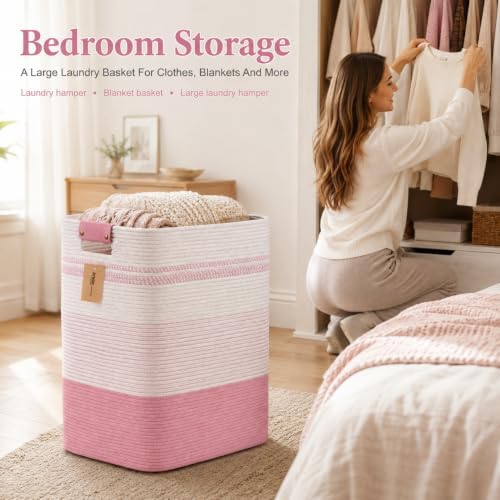 Laundry Hamper, Cotton Rope Laundry Basket - Image 4