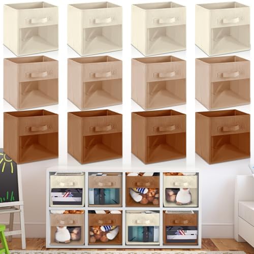 Marsui 12 Pcs Clear Cube Storage Bins Collapsible Fabric by Marsui