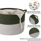 115L Extra Large Blanket Basket, Woven Laundry Basket-Green&White - Image 3
