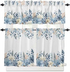 Vandarllin Blue Christmas Poinsettia Kitchen Curtains and Valances Set by VandarllinHomeKitchenDecor