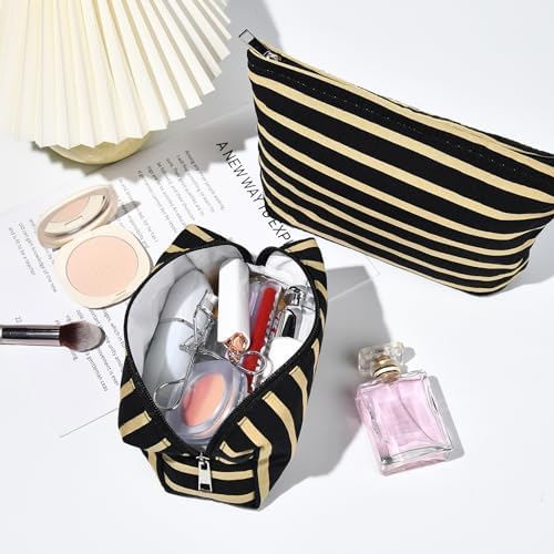 SOIDRAM 2 Pieces Makeup Bag Large Stripe Cosmetic Bag Capacity Canvas Mix - Image 5