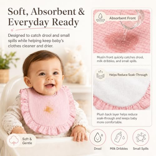 NISXABEBE Baby Muslin Bibs, Soft and Absorbent Cotton - Image 3