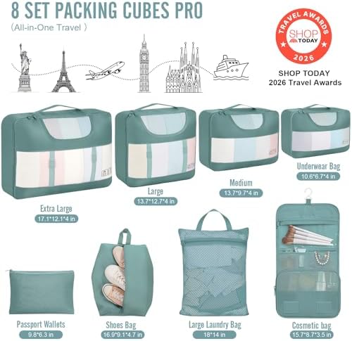 Veken 8 Set Packing Cubes for Travel Essentials, Anti-Wrinkle Buckled Suitcase - Image 2