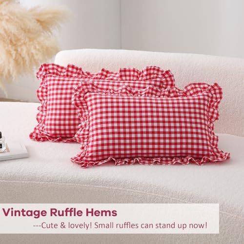 2 Pack Red Gingham Lumbar Throw Pillow Shams 12''x20'' - Image 4