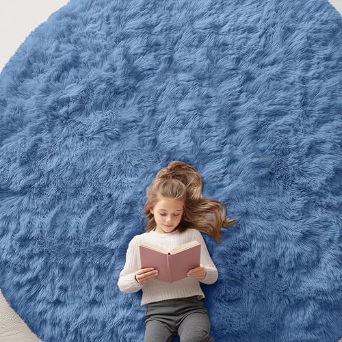 OLANLY Blue Round Rugs for Bedroom by OLANLY