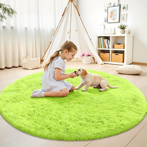 OLANLY Lime Green Round Rugs for Bedroom - Image 3