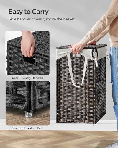 SONGMICS Laundry Hamper with Lid, 23.8 Gallon Synthetic Rattan Clothes Laundry - Image 4