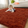 Amdrebio Terracotta Furry Small Area Rug 3x5 by Amdrebio
