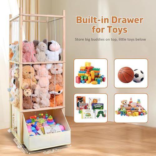 Stuffed Animal Storage with Tiny Toys Tray, Wood Stuffed Animal Zoo Storage - Image 5