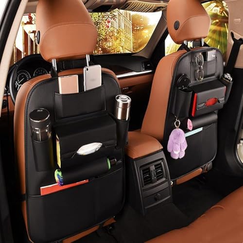 2 Pack PU Leather Premium Car SeatBack Organizer Travel Accessories Kick mats by SANMITTI