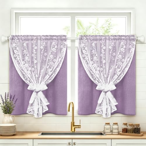ASPMIZ Purple Kitchen Curtains 36 Inch Double Layer Kitchen Window Curtains by ASPMIZ