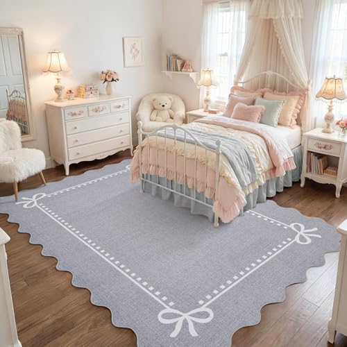 Garvee Scalloped Bow Rug Grey Washable Solid 4x6 Area Rugs - Image 3