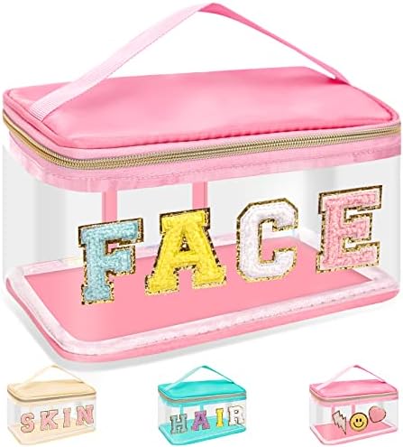 Chenille Letter Clear Makeup Bags Face Pouch, Preppy Patch Makeup Bag Zipper by izuzta