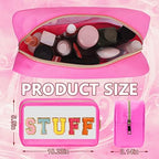 Iqimott Clear Patch Makeup Bag Stuff Pouch, Preppy Personalized Chenille Letter - Image 2