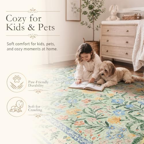 Wonnitar Machine Washable 5x7 Area Rug, Boho Floral Rugs - Image 5