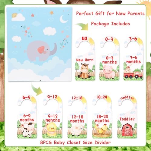 Baby Closet Dividers 8PCS, Farm Animal Theme Wooden Double-Sided Clothes Size - Image 5