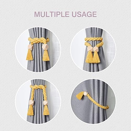 NICEEC 4 Pack Wooden Polyhedron Magnetic Curtain Tiebacks Boho Home Decor Drape - Image 6