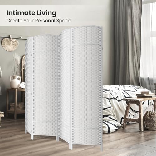 4 Panel Folding Room Divider, Woven Privacy Screen - Image 4