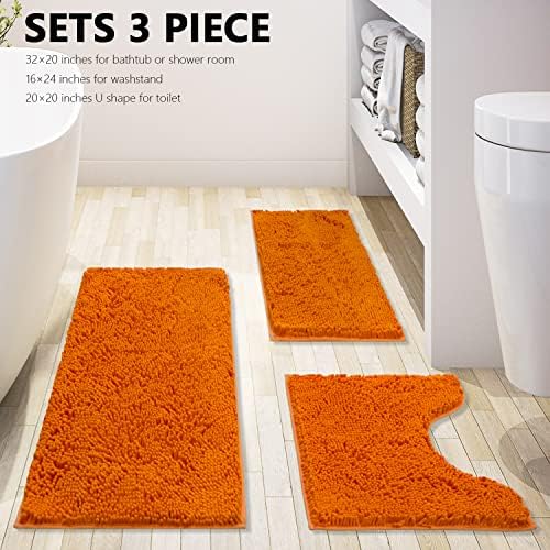 Bathroom Rugs Chenille 3-Piece Extra Soft and Absorbent Shag Bathroom Rugs - Image 3