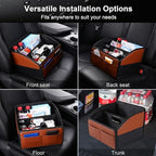 Car Storage Organizer, Leather Front & Back Seat Caddy Black + Brown - Image 6
