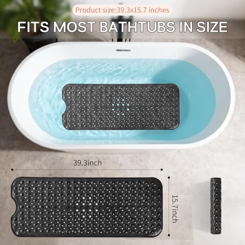 Anti-Slip Bathtub Shower Mat 40×16 Inch Opaque Black - Image 3