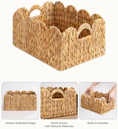 StorageWorks Scalloped Edge Wicker Basket, Hand-woven Rattan Baskets - Image 4