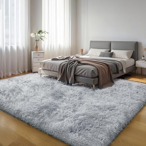 6x9 Thick Tie-Dye Gray Shag Rug by KICHOWUA