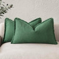 Foindtower Boho Linen Fringe Lumbar Throw Pillow Covers 12×20 Pine Green by Foindtower
