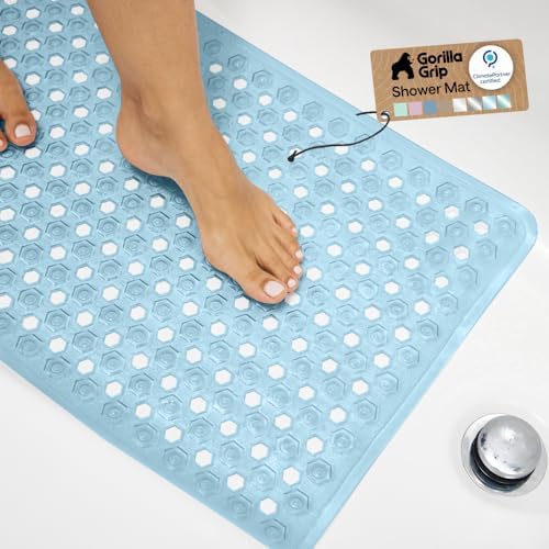 GORILLA GRIP Bath Tub Shower Mat, Bathtub Floor Liner, 35x16 Clear Blue by GorillaGrip