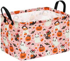 Pink Halloween Storage Basket for Girls, Pumpkin Ghost Bat Spider Design by MAIZMZ