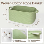 Large Green Woven Basket, 16.5" x 12.5" x 7" Empty Gift Basket, Big Cotton Rope - Image 2