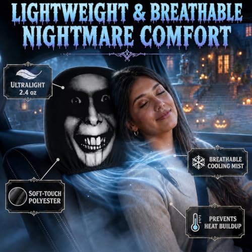 2 Pack Scary Headrest Covers for Cars, Funny Scary Face Auto Seat Elastic - Image 4