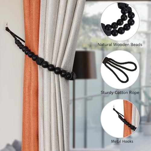 KLOGTSIND Wood Bead Curtain Tiebacks, 2 Pack Curtain Tie Backs - Image 5