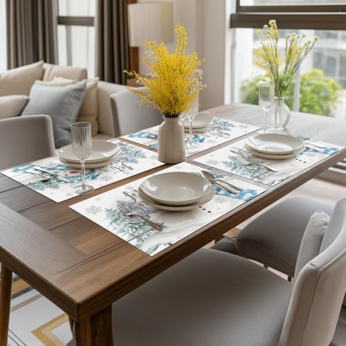 Artoid Mode Blue Christmas Vinyl Placemats Set of 4, Let it Snow Washable Heat - Image 5