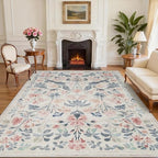 9x12 Area Rugs Boho Floral Washable Living Room Rug Neutral Carpet Bedroom by Yidanamy