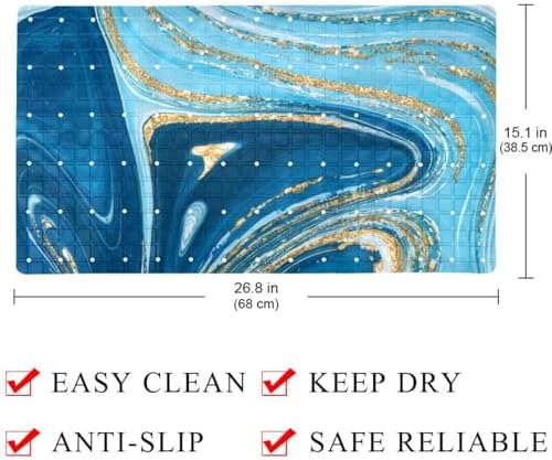 Shower Mat Non Slip 26.8 x 15.1 Inches, Cyan Gold Marble Bathtub Mat Shower - Image 4