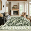 Olive Green Rug 6x9 for Dining Room Sketch Patterned Washable Area Rugs by BILEEHOME