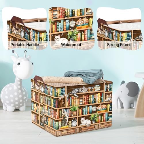 Clastyle Cat Book Shelf Basket for Reading Room Collapsible Toy Gift Kid - Image 4