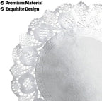 MCEAST 100 Pack Round Silver Paper Doilies 13.5 Inches Lace Paper Place Mats - Image 3