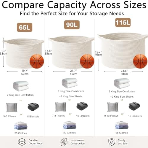 115L Extra Large Woven Cotton Rope Blanket Basket-White - Image 2