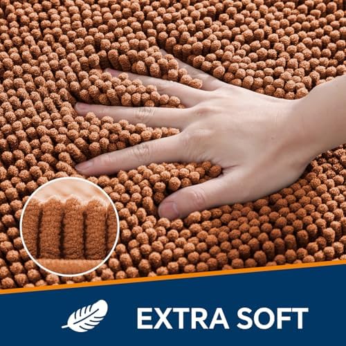 Chenille Bathroom Rug 17"x24" Burnt Orange, Non-Slip Plush Bath Mat - Image 3