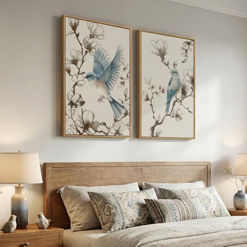 Framed Vintage Chinoiserie Botanical Floral Bird Wall Art Set, 24x36 In - Image 2