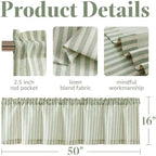 jinchan Linen Boxter Striped Kitchen Valances Sage Green 16 inch 2 Panels - Image 4