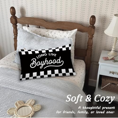 Long Live Boyhood 12x20 Pillow Cover, Boys Room Decor, Trendy Black and White - Image 5