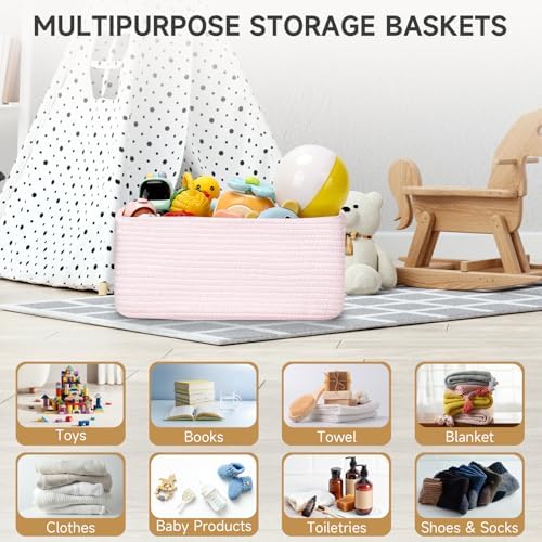 3 Pack Storage Baskets for Organizing, 13.7×9.5×6.3", Mixed Pink - Image 5