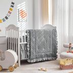 Mini Crib Bedding Set 3 Pieces Baby Boho Quilted Tufted Ruffles Comforter by Uozzi+Bedding